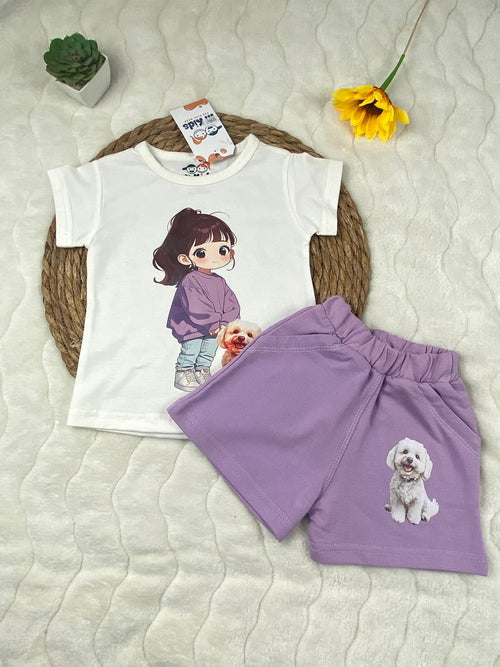 بيجامه صيفي  بناتي قطن100 %  مكون من قطعتين رسمة بنت وكلب   ❤️❤️❤️