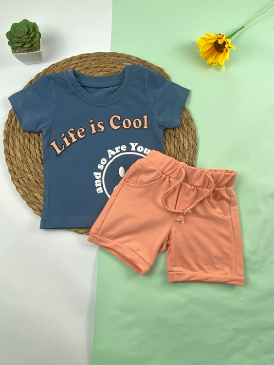 بيجامه بناتي قطن مكون من قطعتين life is cool🤍😍