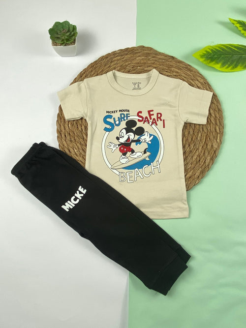 بيجامه اولادي قطن 100% مكون من قطعتين رسمة ميكي ماوس🤍😍