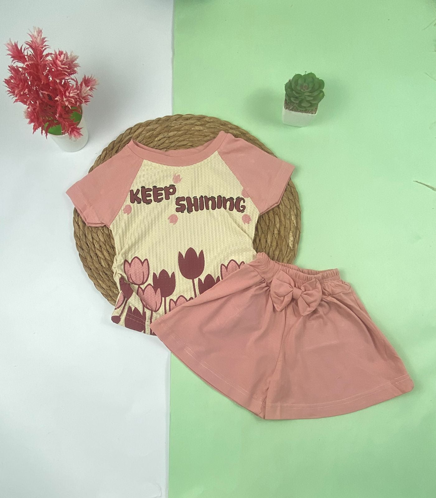 بيجامه صيفي بناتي قطن100 %  مكون من قطعتين keep🤍😍