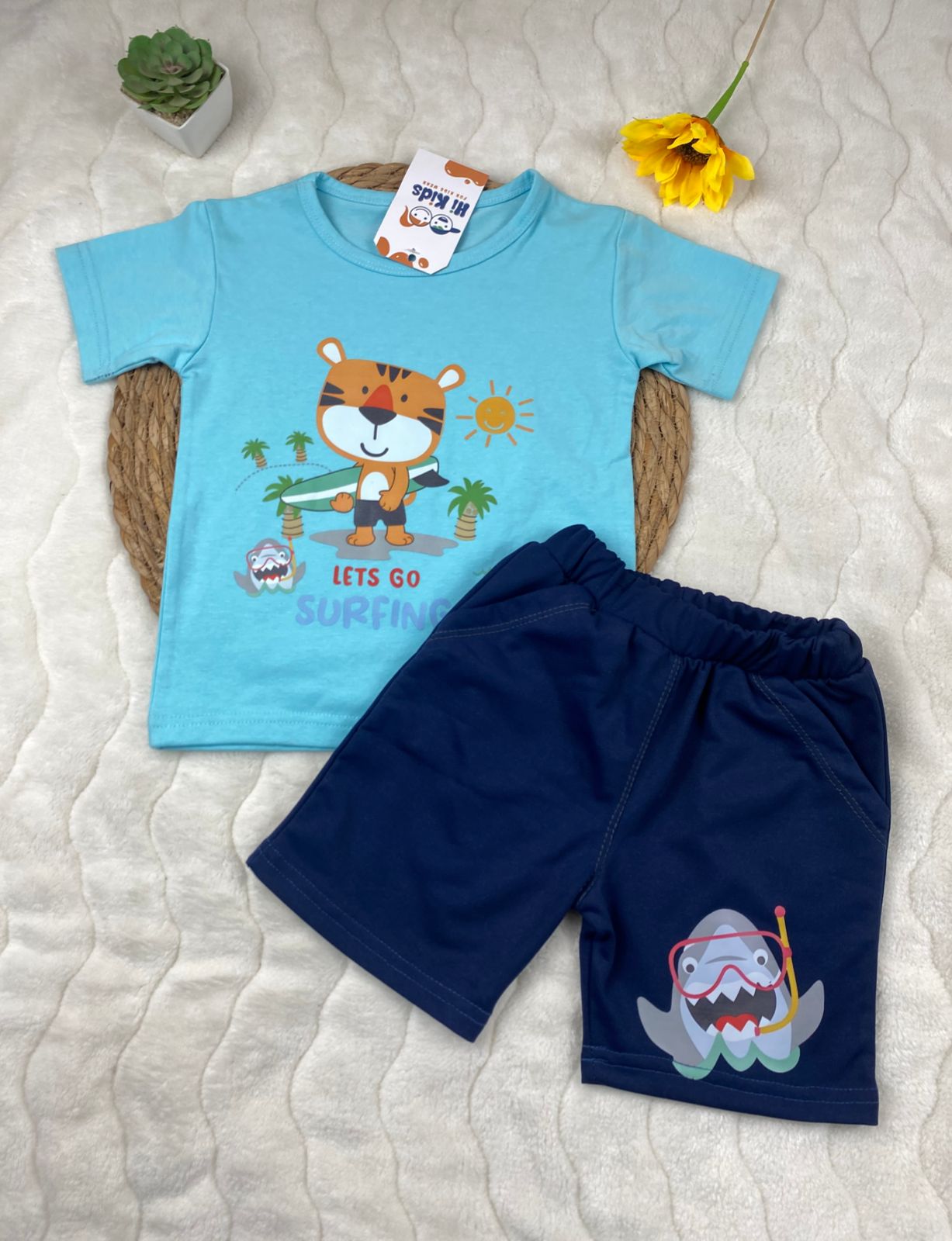 بيجامه صيفي  اولادي قطن100 %  مكون من قطعتين lets go surfing   ❤️❤️❤️