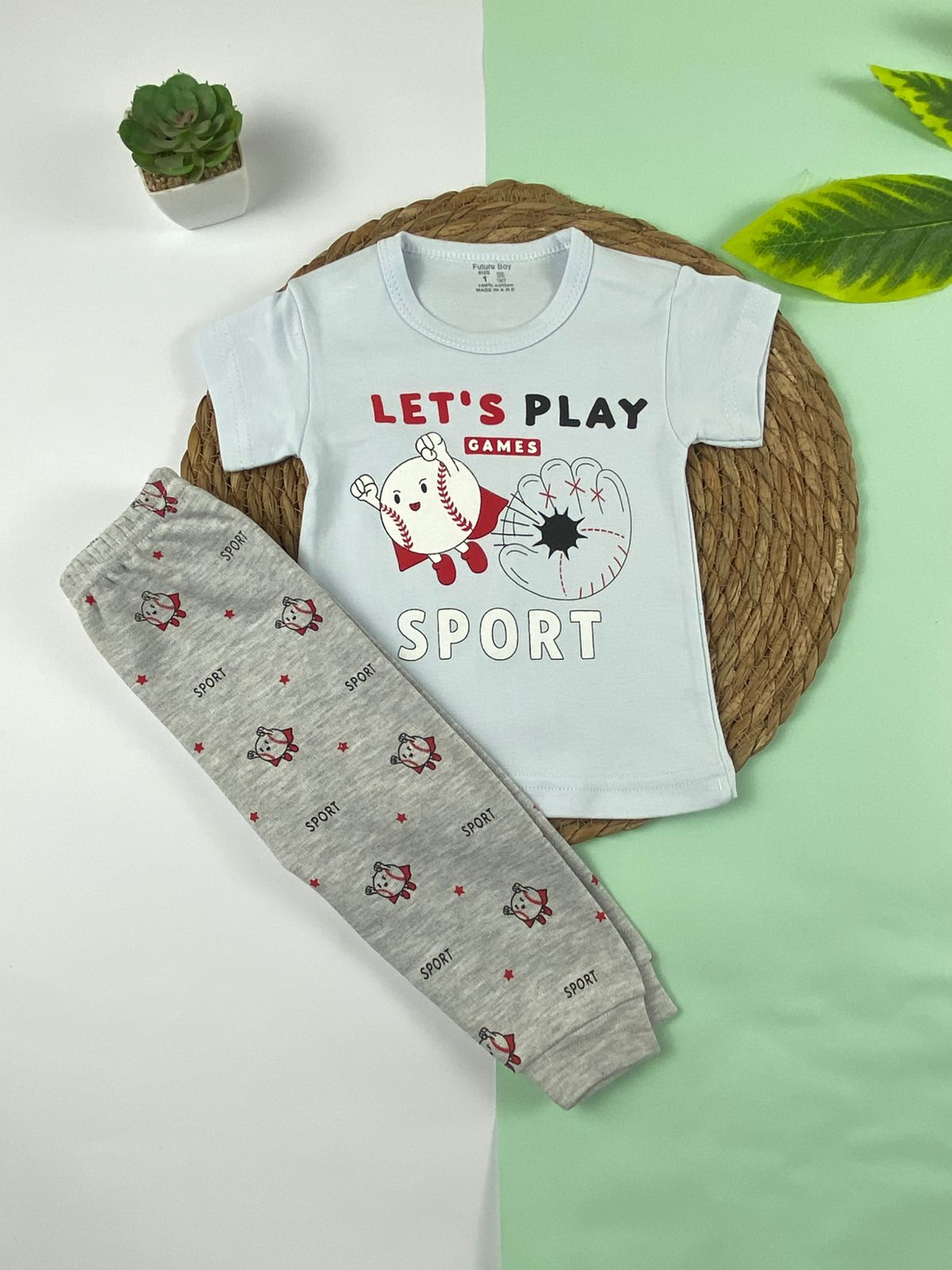 بيجامه اولادي قطن 100% مكون من قطعتين sport🤍😍