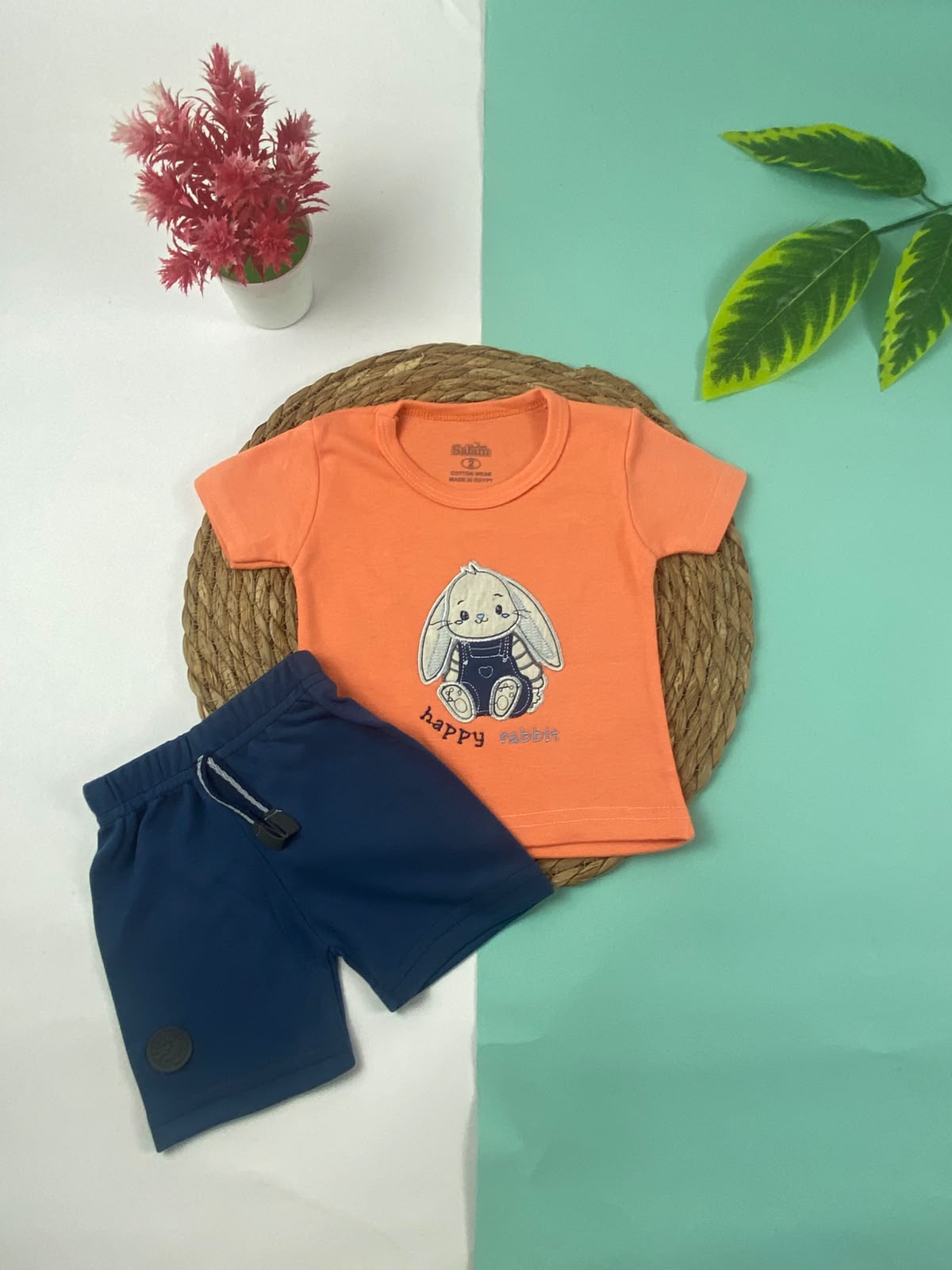 بيجامه صيفي اولادي وبناتي قطن 100% مكون من قطعتين  happy rabbit🤍😍