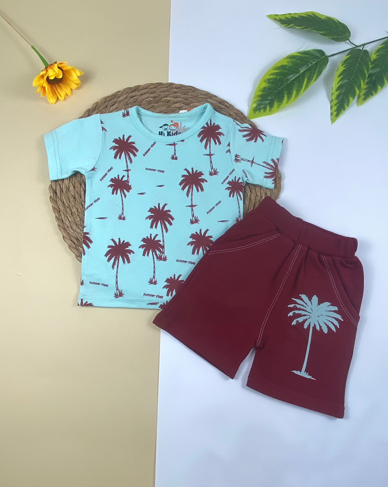 بيجامه صيفي اولادي  قطن100 %  مكون من قطعتين رسمة نخلة   🤍😍