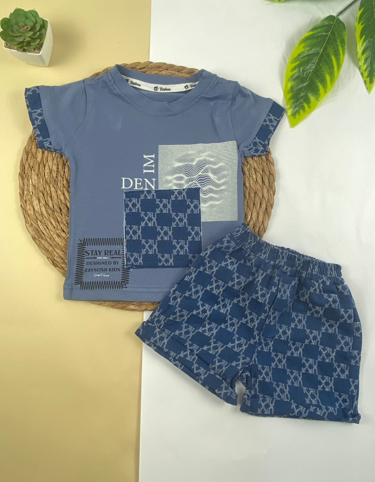 بيجامه صيفي اولادي  قطن100 %  مكون من قطعتين denim🤍😍