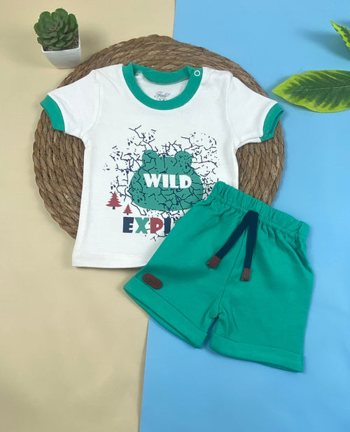بيجامه اولادي وبناتي قطن مكون من قطعتين  wild explore🤍😍