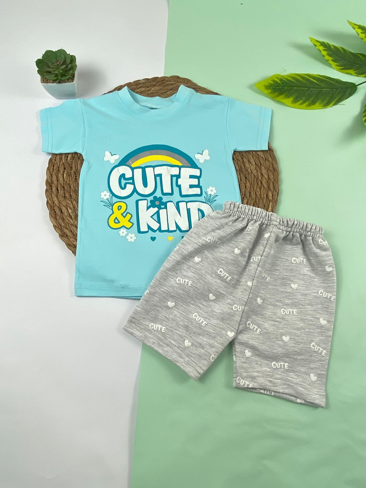 بيجامه بناتي قطن 100% مكون من قطعتين cute kind🤍😍