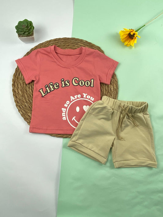 بيجامه بناتي قطن مكون من قطعتين life is cool🤍😍