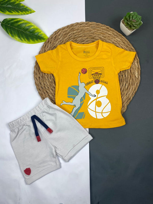بيجامه اولادي قطن مكون من قطعتين رسمة كرة السلة 🤍😍