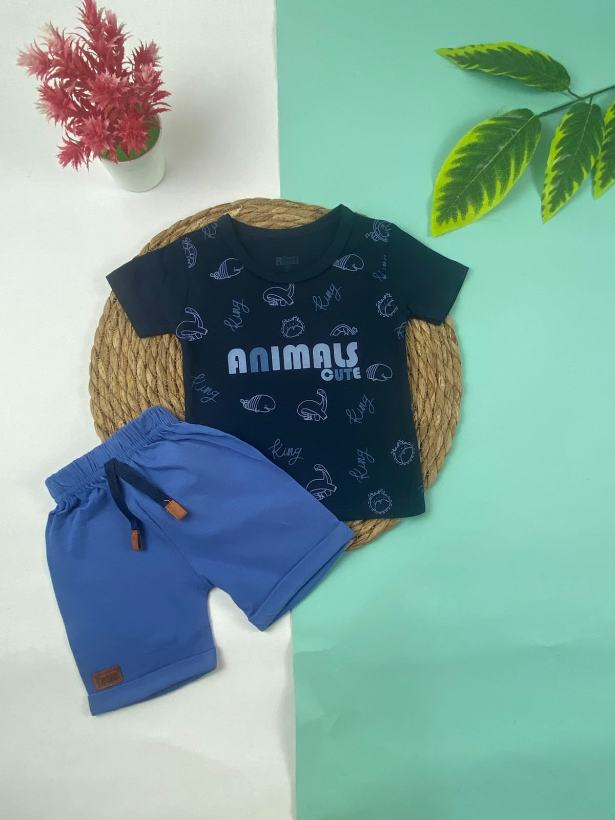 بيجامه صيفي اولادي وبناتي قطن 100% مكون من قطعتين  animals🤍😍