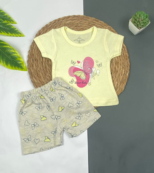 بيجامه بناتي قطن مكون من قطعتين  رسمة الفراشه 🩷😍