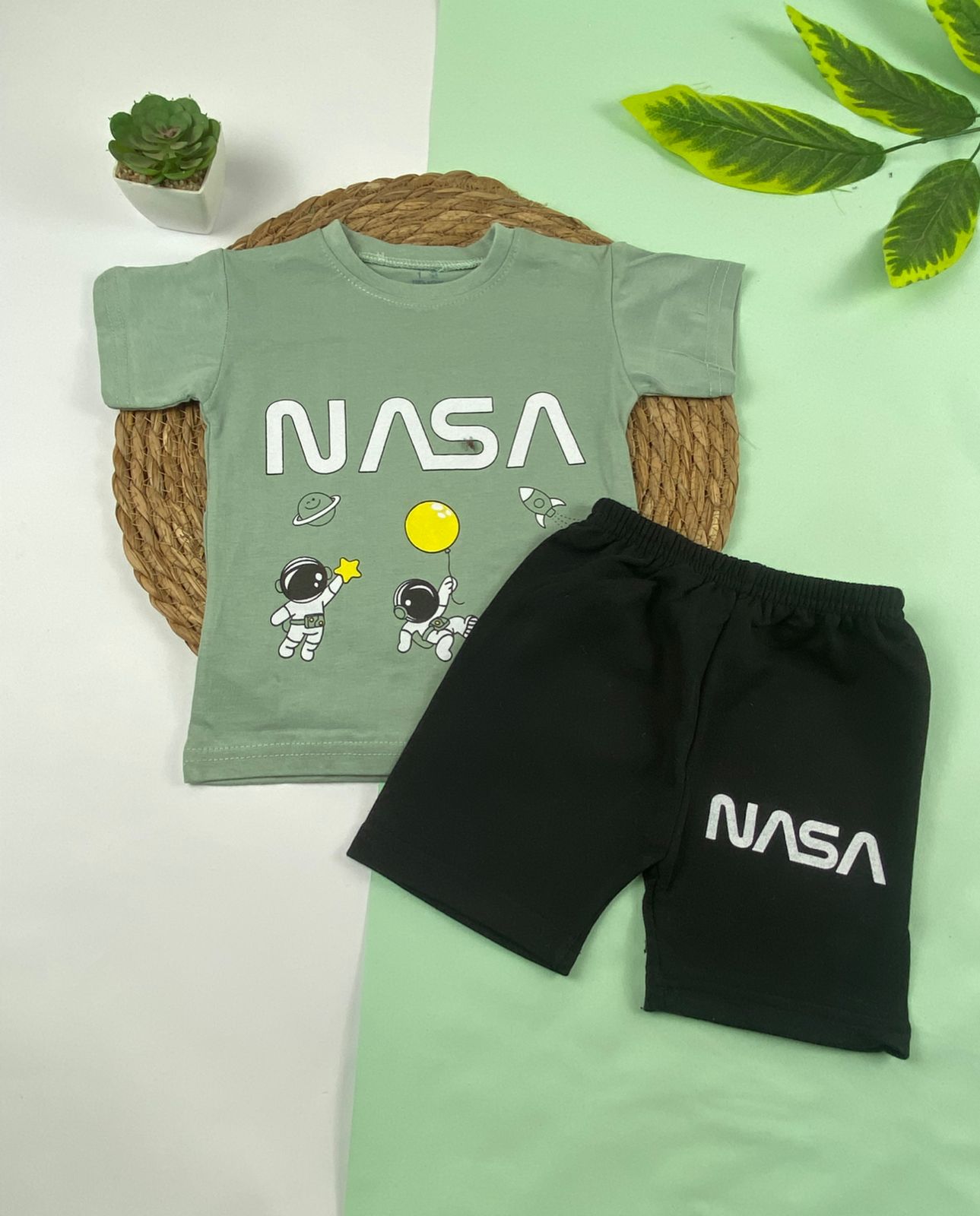بيجامه صيفي اولادي قطن 100% مكون من قطعتين NASA🤍😍