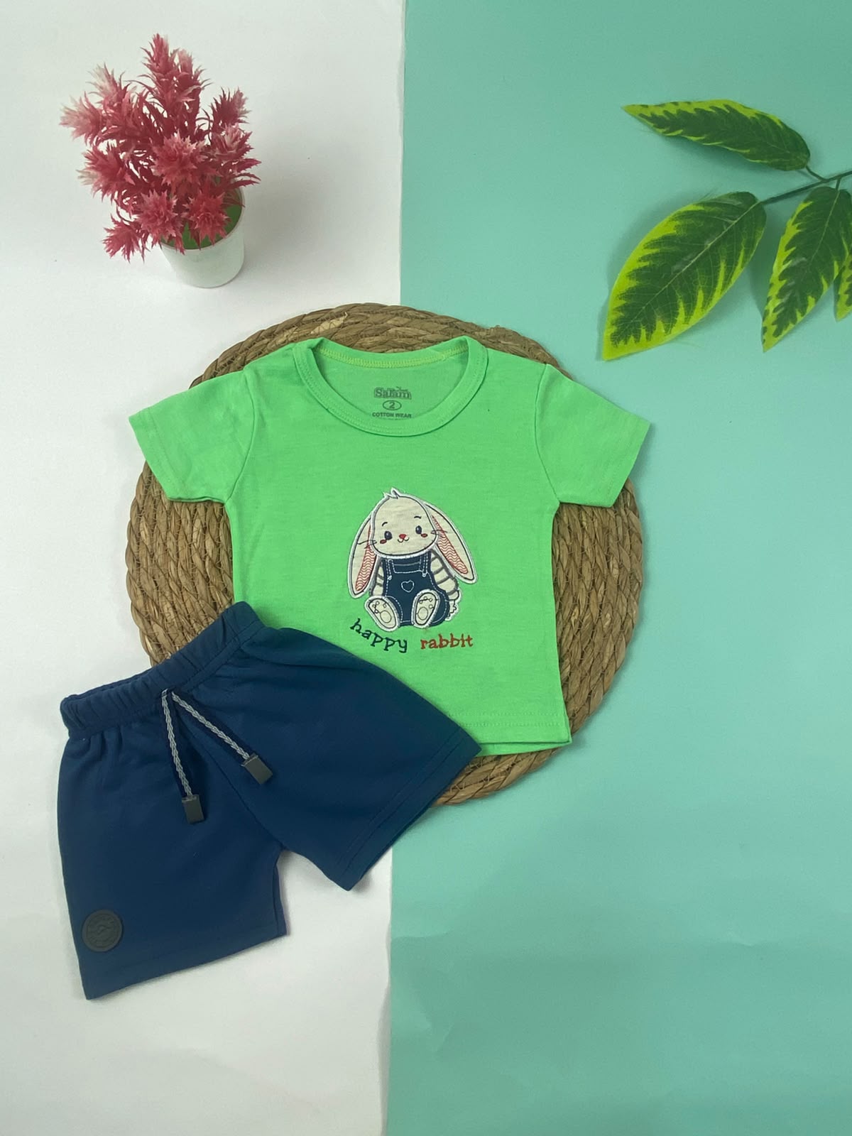 بيجامه صيفي اولادي وبناتي قطن 100% مكون من قطعتين  happy rabbit🤍😍