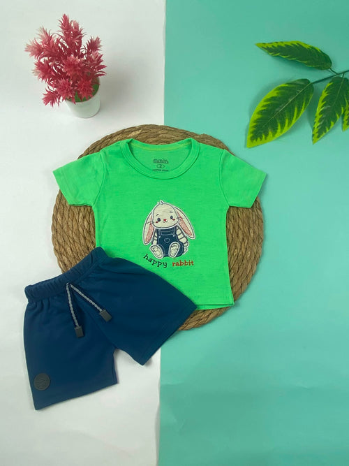 بيجامه صيفي اولادي وبناتي قطن 100% مكون من قطعتين  happy rabbit🤍😍