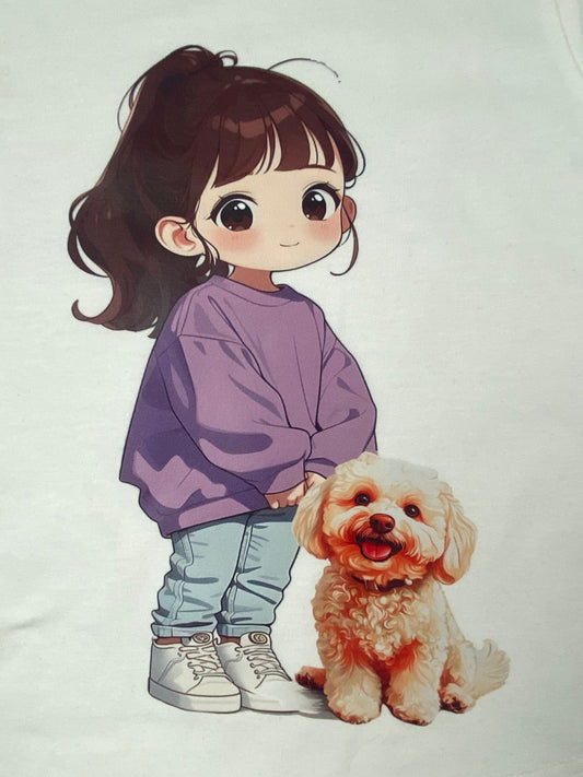 بيجامه صيفي  بناتي قطن100 %  مكون من قطعتين رسمة بنت وكلب   ❤️❤️❤️