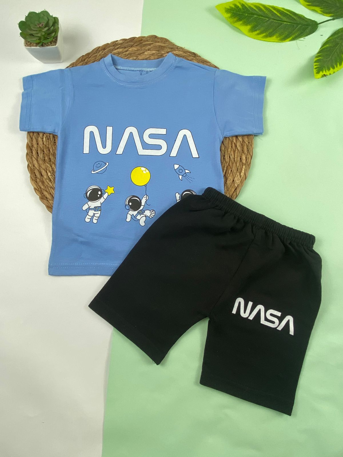 بيجامه صيفي اولادي قطن 100% مكون من قطعتين NASA🤍😍