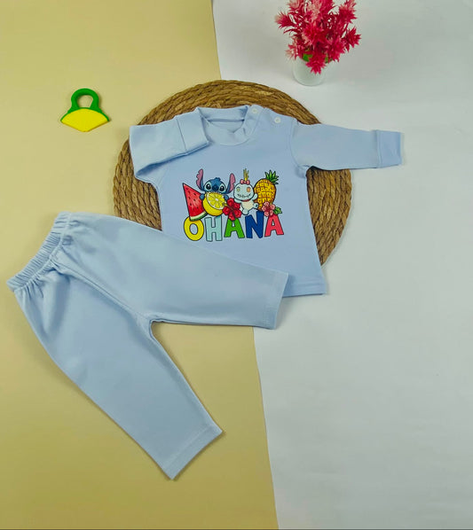 بيجامه خريفي  اولادي وبناتي مكون من قطعتين ohana💕💕