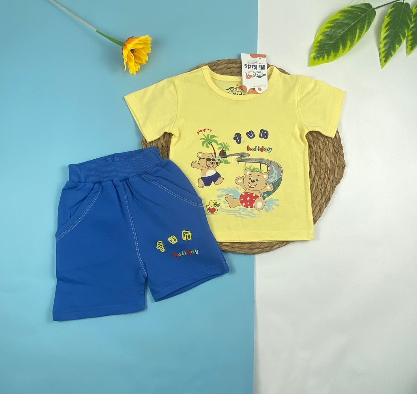 بيجامه صيفي اولادي قطن100 %  مكون من قطعتين fun   🤍😍