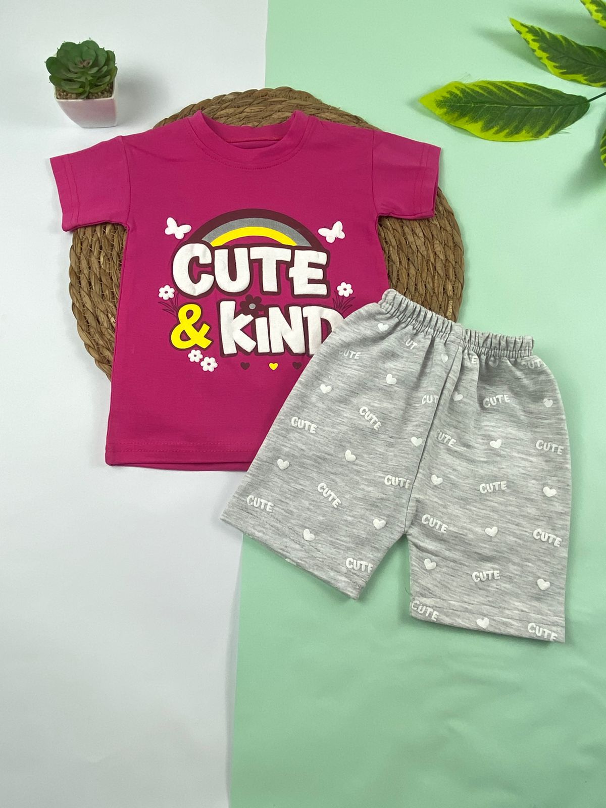 بيجامه صيفي بناتي قطن 100% مكون من قطعتين cute kind🤍😍