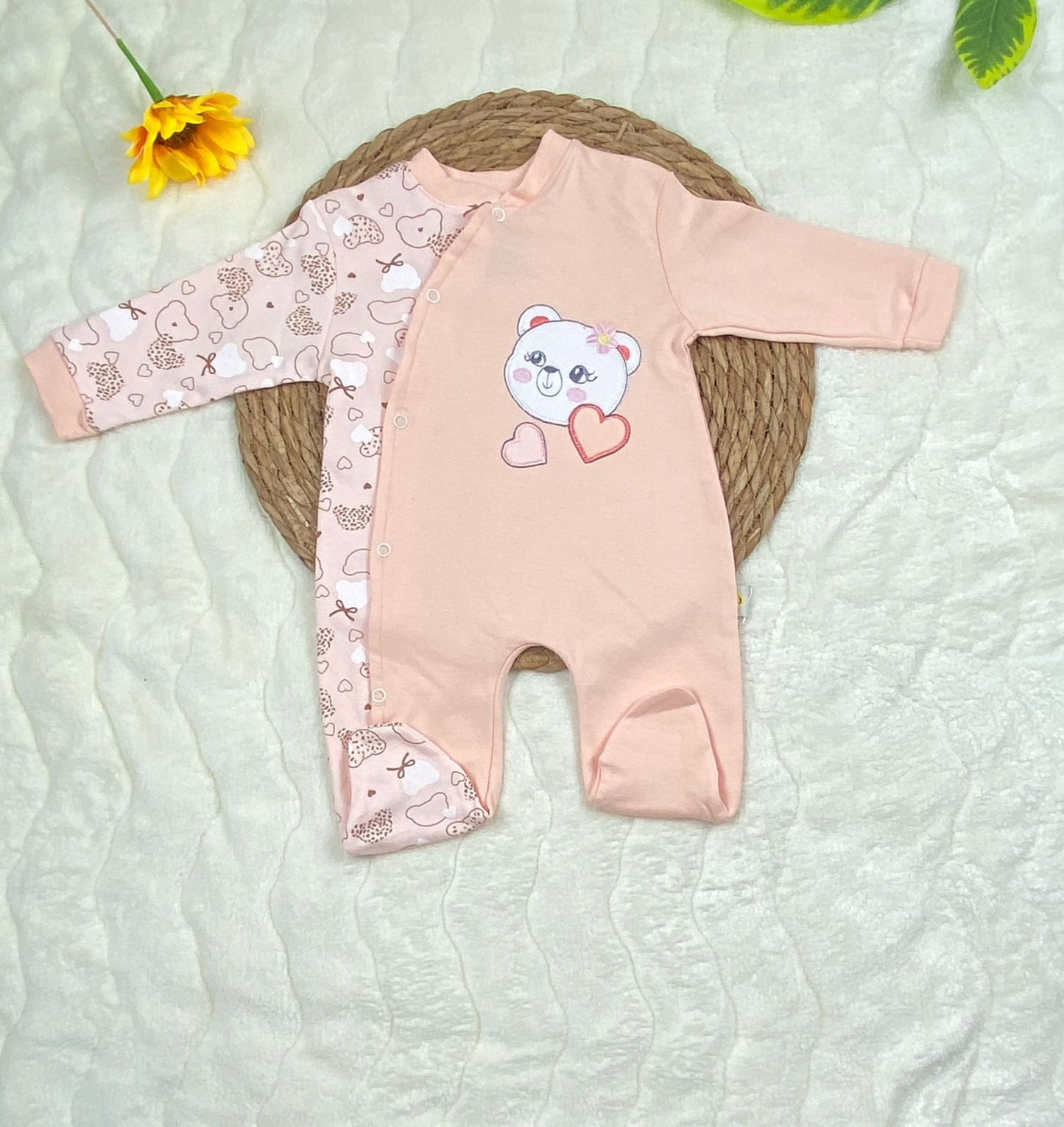 سالوبيت خريفي قطن 100% بناتي رسمة دبدوب ماركة صن بيبي😍❤️