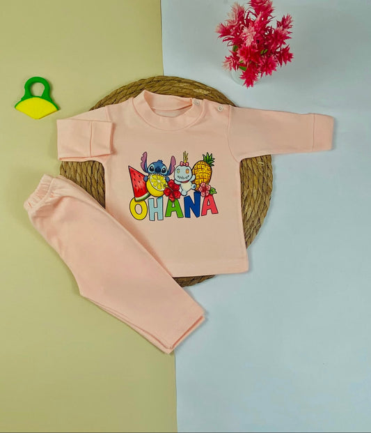 بيجامه خريفي  اولادي وبناتي مكون من قطعتين ohana💕💕