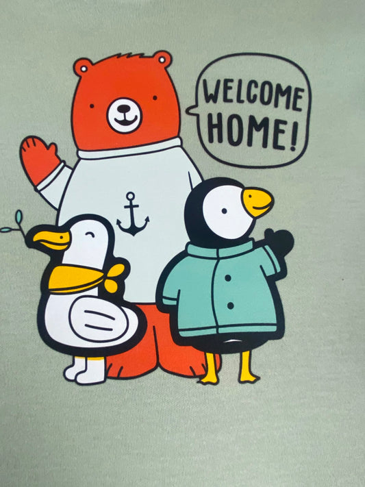 سالوبيت اولادي وبناتي مطبوع قطن 100% خريفي مكون من قطعتين welcome home😍❤️