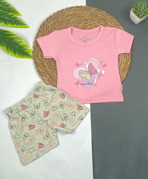 بيجامه بناتي قطن مكون من قطعتين  رسمة الفراشه 🩷😍