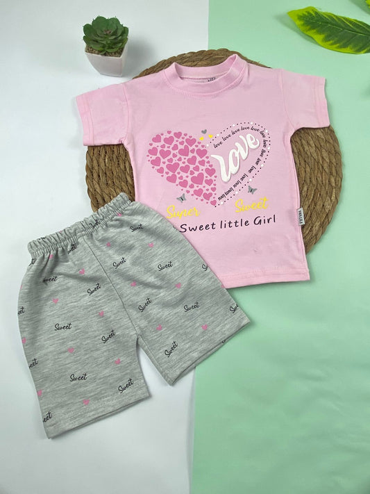 بيجامه بناتي قطن 100% مكون من قطعتين love🤍😍