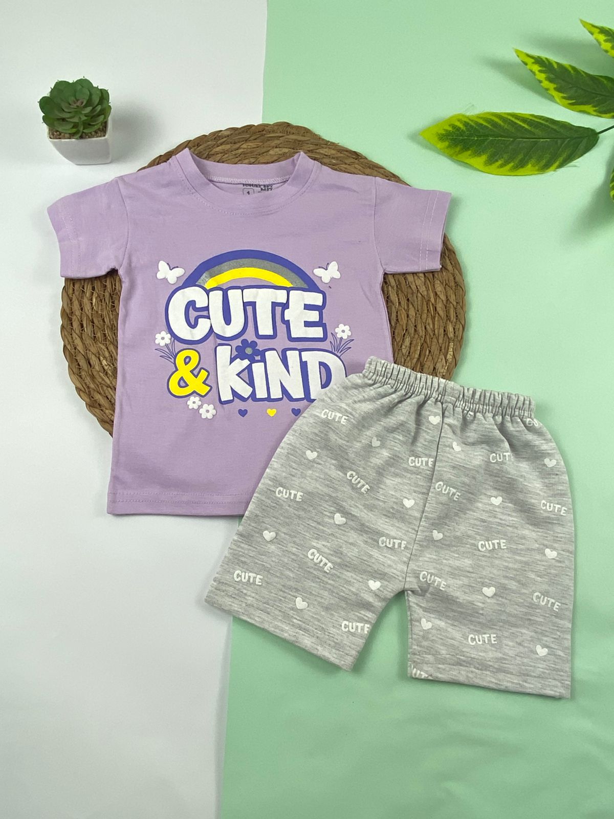 بيجامه صيفي بناتي قطن 100% مكون من قطعتين cute kind🤍😍
