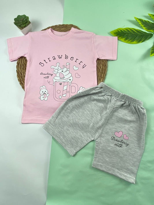 بيجامه بناتي قطن 100% مكون من قطعتين strawberry🩷😍