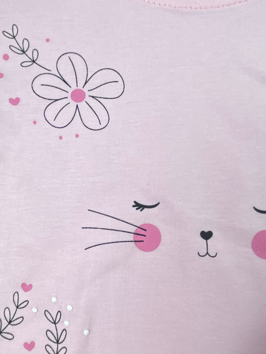 بيجامه بناتي قطن 100% مكون من قطعتين رسمة قطه🤍😍