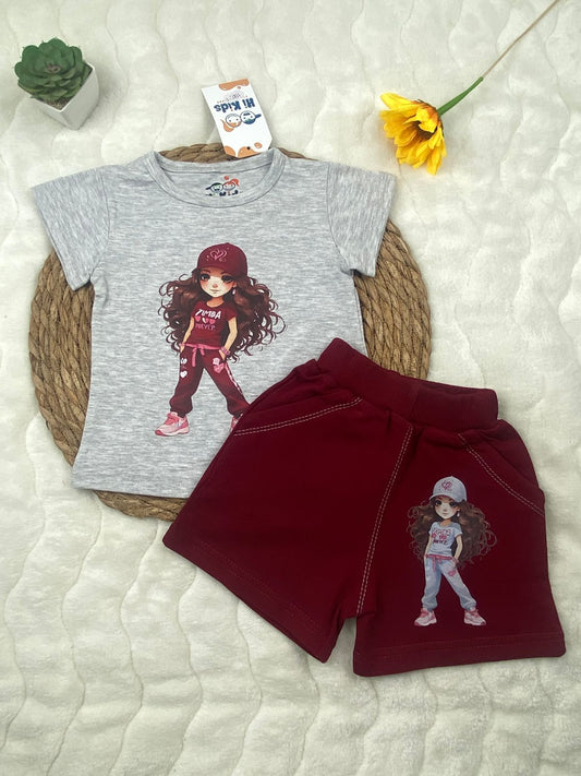 بيجامه صيفي  بناتي قطن100 %  مكون من قطعتين رسمة بنت بكاب   ❤️❤️❤️