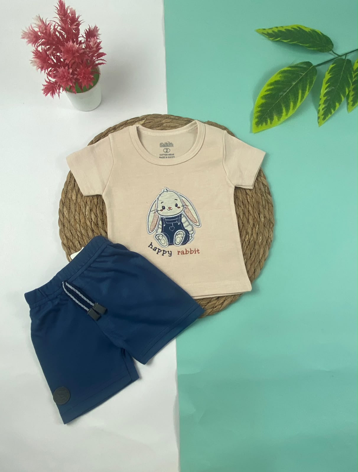 بيجامه صيفي اولادي وبناتي قطن 100% مكون من قطعتين  happy rabbit🤍😍