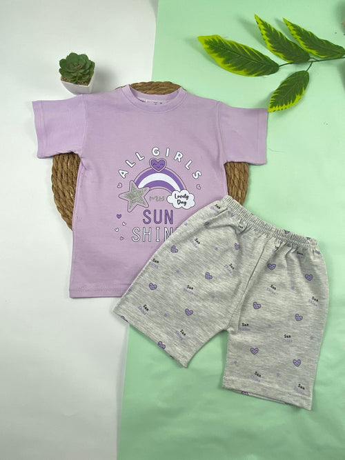 بيجامه صيفي  بناتي قطن 100% مكون من قطعتين sun shine🤍😍