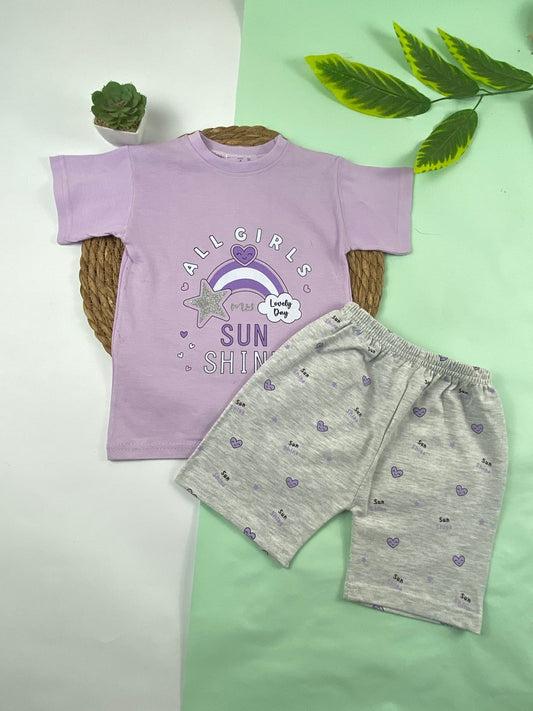 بيجامه صيفي  بناتي قطن 100% مكون من قطعتين sun shine🤍😍