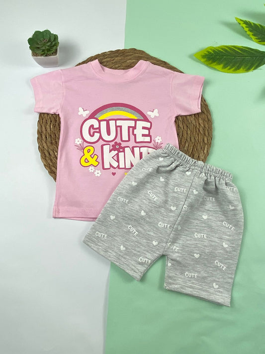 بيجامه صيفي بناتي قطن 100% مكون من قطعتين cute kind🤍😍