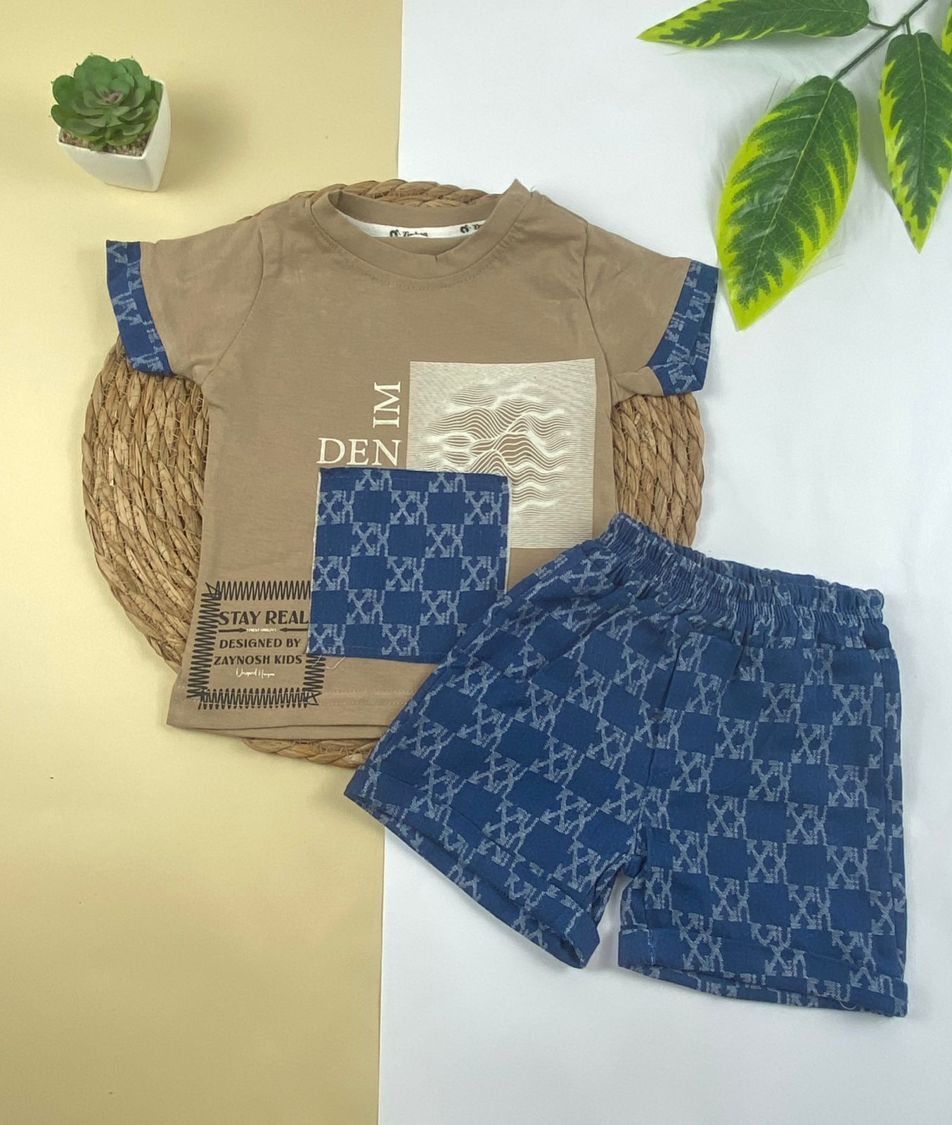 بيجامه صيفي اولادي  قطن100 %  مكون من قطعتين denim🤍😍