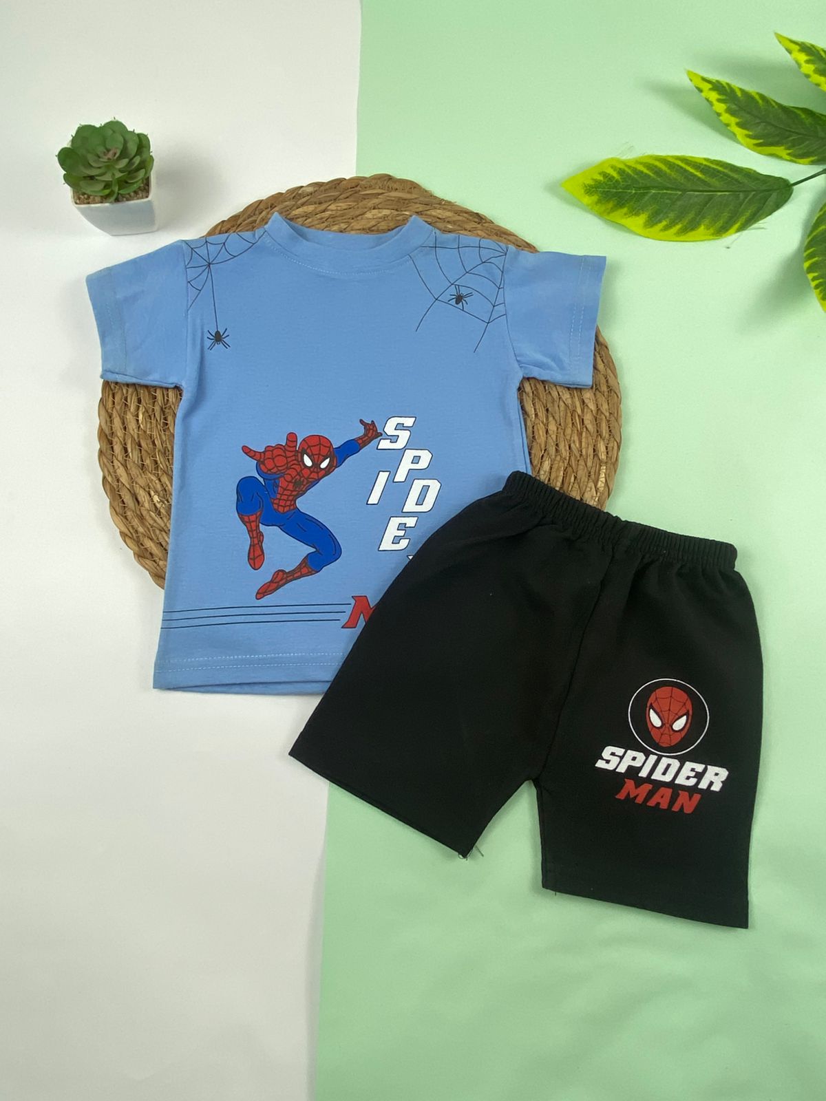 بيجامه اولادي قطن 100% مكون من قطعتين spider man🖤🤍