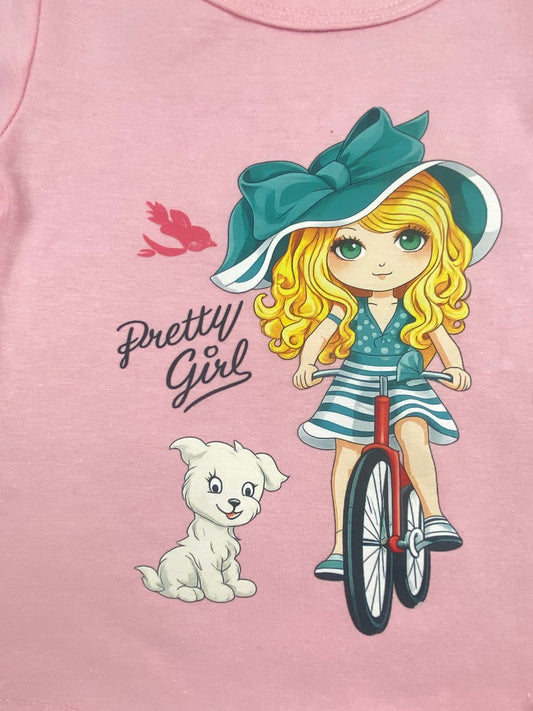 بيجامه صيفي بناتي قطن100 %  مكون من قطعتين رسمة عروسه   🤍😍