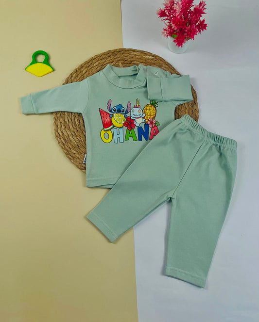 بيجامه خريفي  اولادي وبناتي مكون من قطعتين ohana💕💕