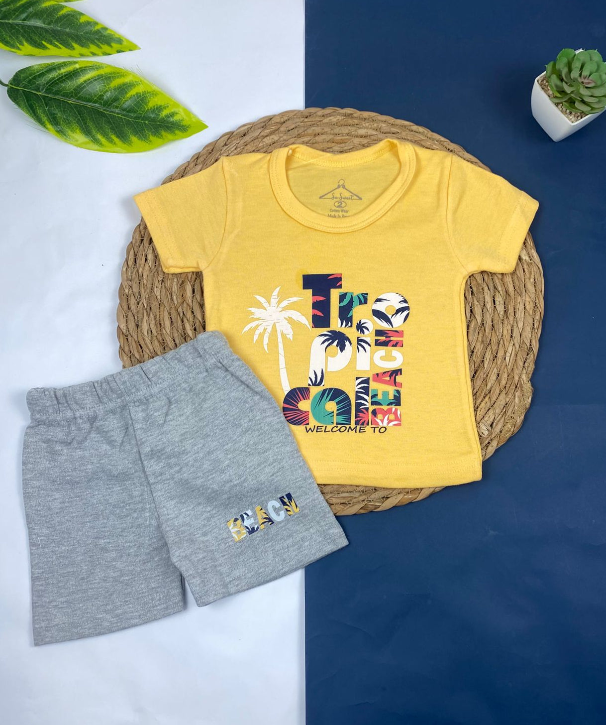 بيجامه اولادي قطن مكون من قطعتين  tropicol 🤍😍