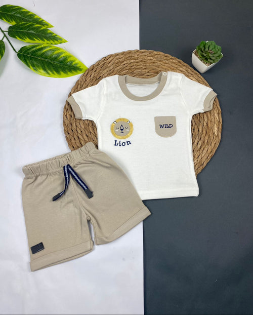 بيجامه اولادي قطن مكون من قطعتين lion  🤍😍