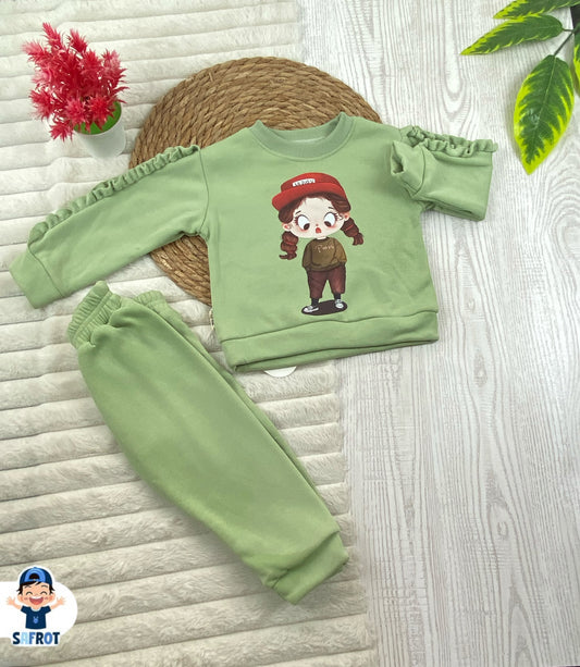 طقم بناتي شتوي خامه ميلتون مبطنه من الداخل مكون من قطعتين رسمة بنت  🤍🤍