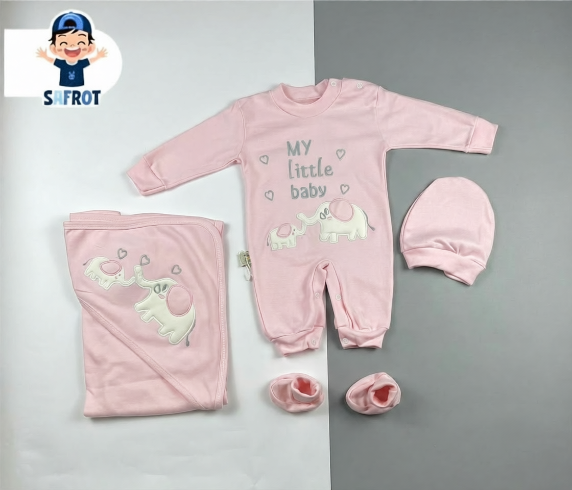 طقم مستشفي اولادي وبناتي قطن 100% مكون من اربع قطع رسمة الفيل🩷❤️