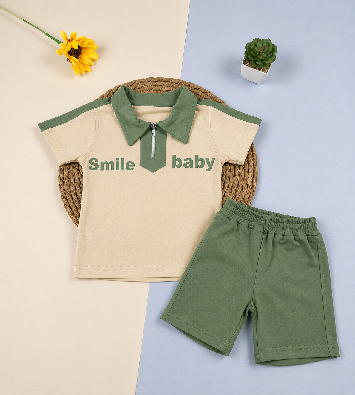 بيجامه صيفي  اولادي قطن100 %  مكون من قطعتين smile baby🤍😍