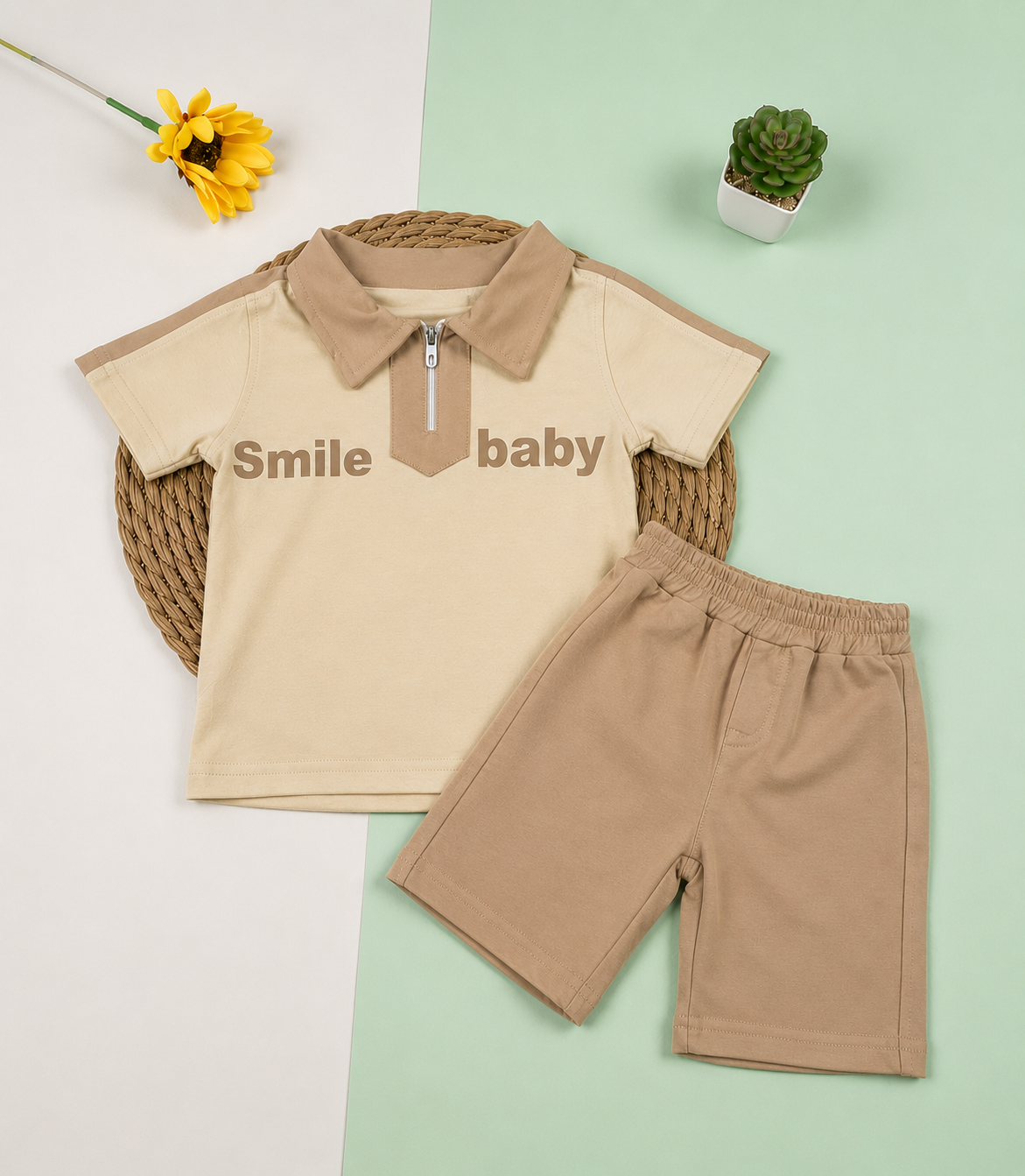 بيجامه صيفي  اولادي قطن100 %  مكون من قطعتين smile baby🤍😍