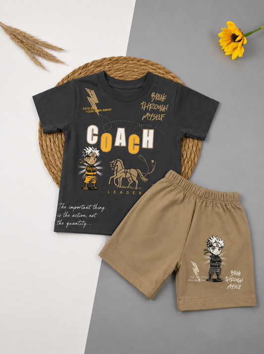 بيجامه صيفي  اولادي قطن مكون من قطعتين coach🤍😍