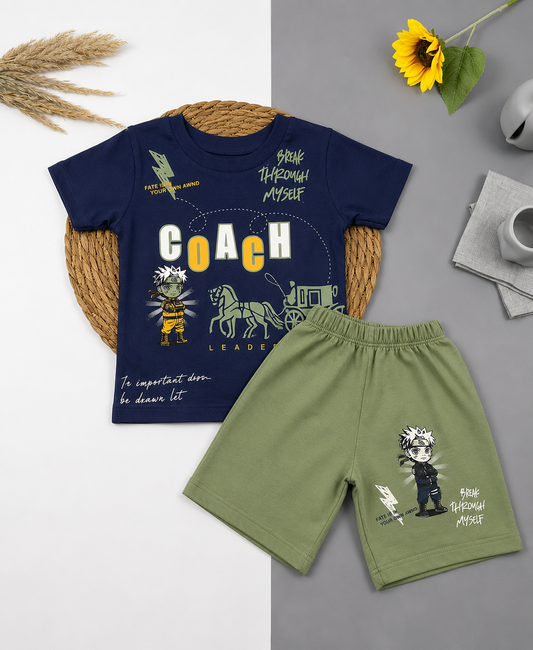 بيجامه صيفي  اولادي قطن مكون من قطعتين coach🤍😍