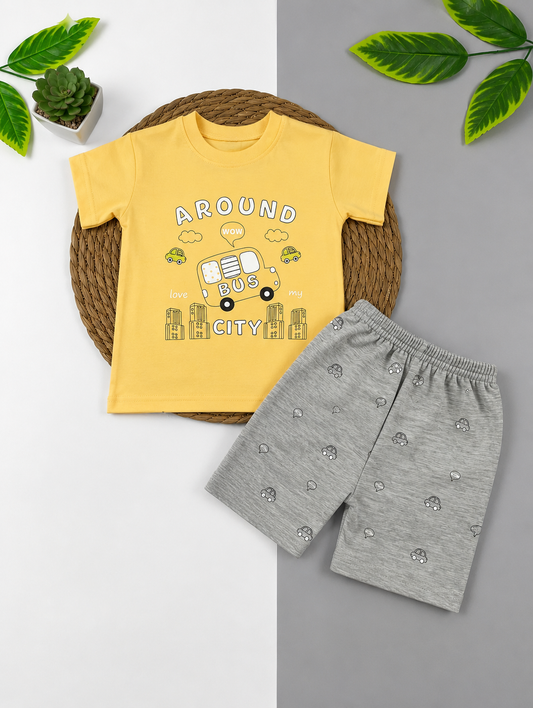 بيجامه صيفي اولادي قطن 100% مكون من قطعتين city🤍😍