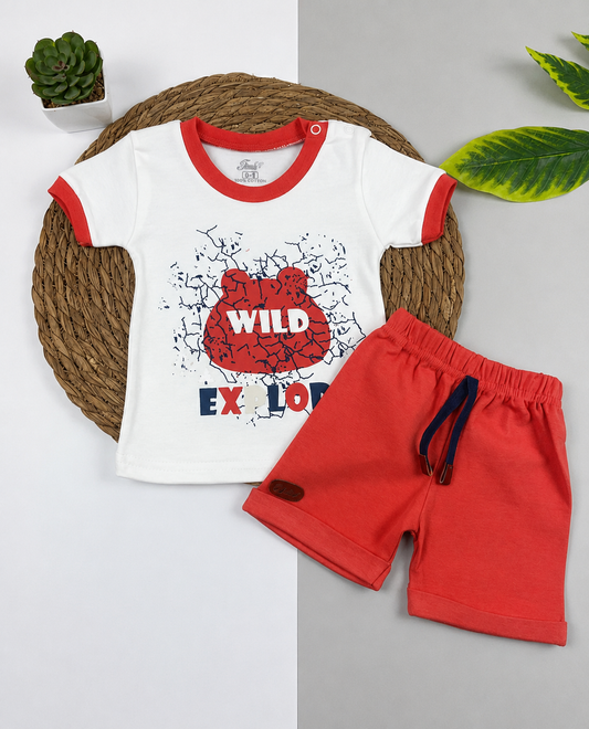 بيجامه صيفي اولادي وبناتي قطن مكون من قطعتين  wild explore🤍😍